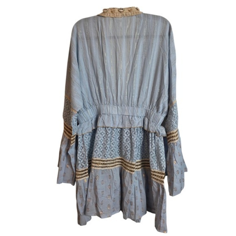 POL Cardigan Women Large Blue Gold Metallic Lace Shell Trim Boho SMQG2 - Picture 4 of 17